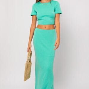 NWT Le Lis- Green Crop Top and Maxi Set- L